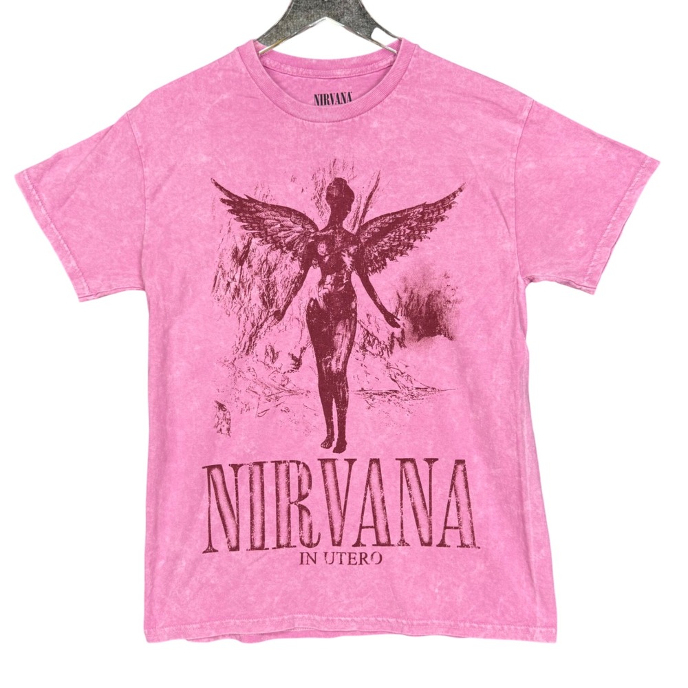 Nirvana Band Tee Mens Medium Pink In Utero T-Shirt Pink Graphic Grunge Retro‎